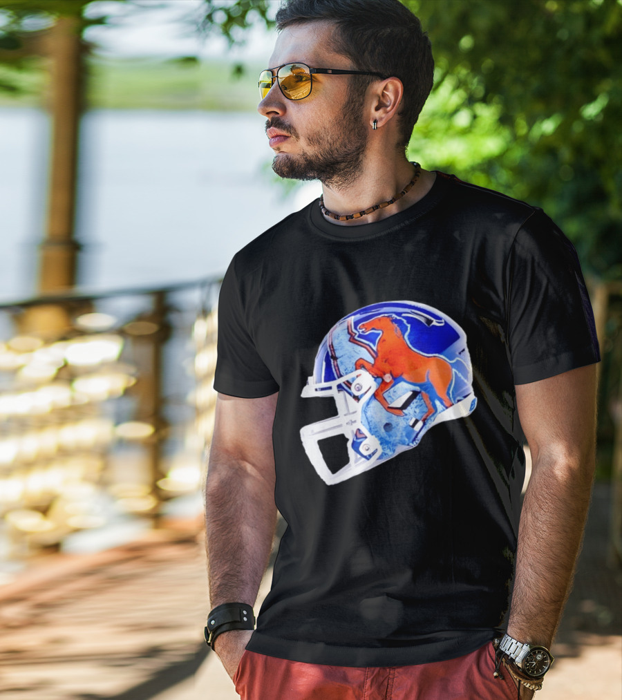 Denver Broncos Horse Helmet Blue And Orange NFL Team Gear T-Shirt