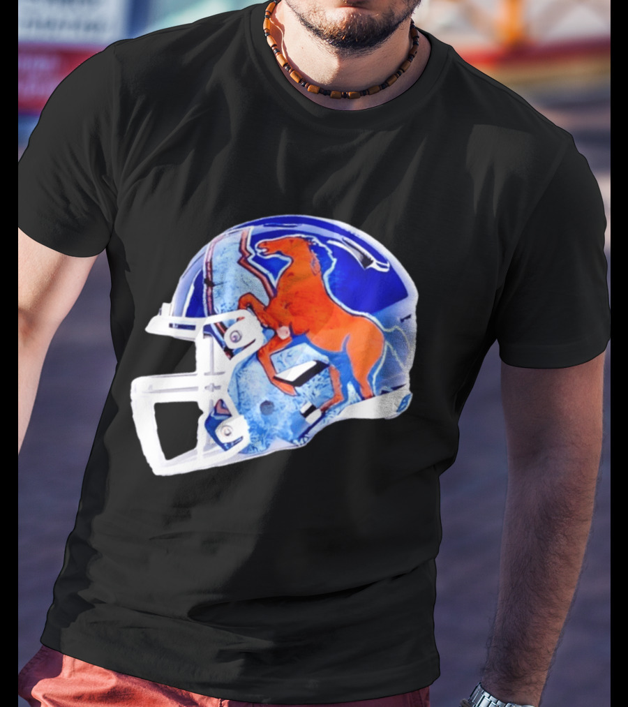 Denver Broncos Horse Helmet Blue And Orange NFL Team Gear T-Shirt