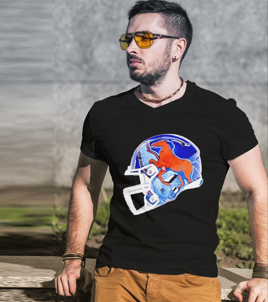 Denver Broncos Horse Helmet Blue And Orange NFL Team Gear T-Shirt