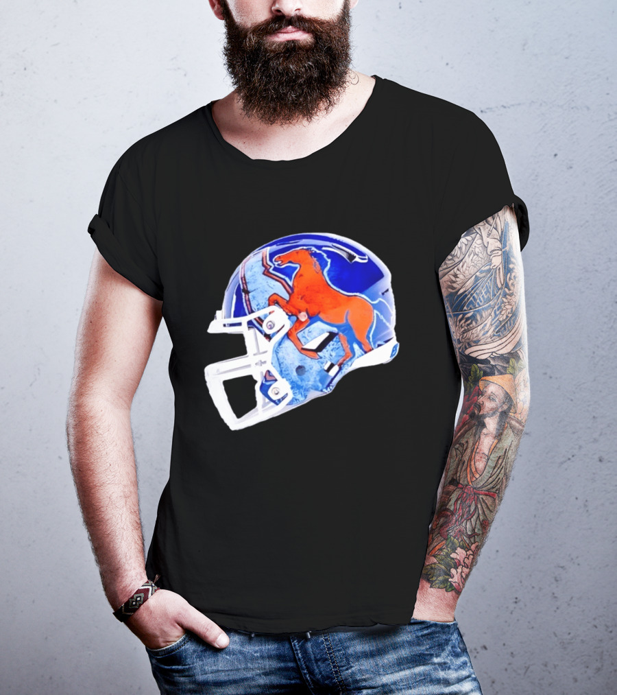 Denver Broncos Horse Helmet Blue And Orange NFL Team Gear T-Shirt