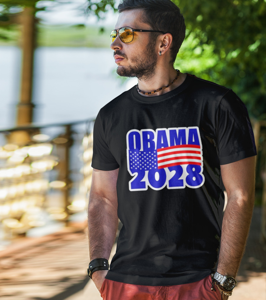Obama 2028 American Flag Campaign T-Shirt