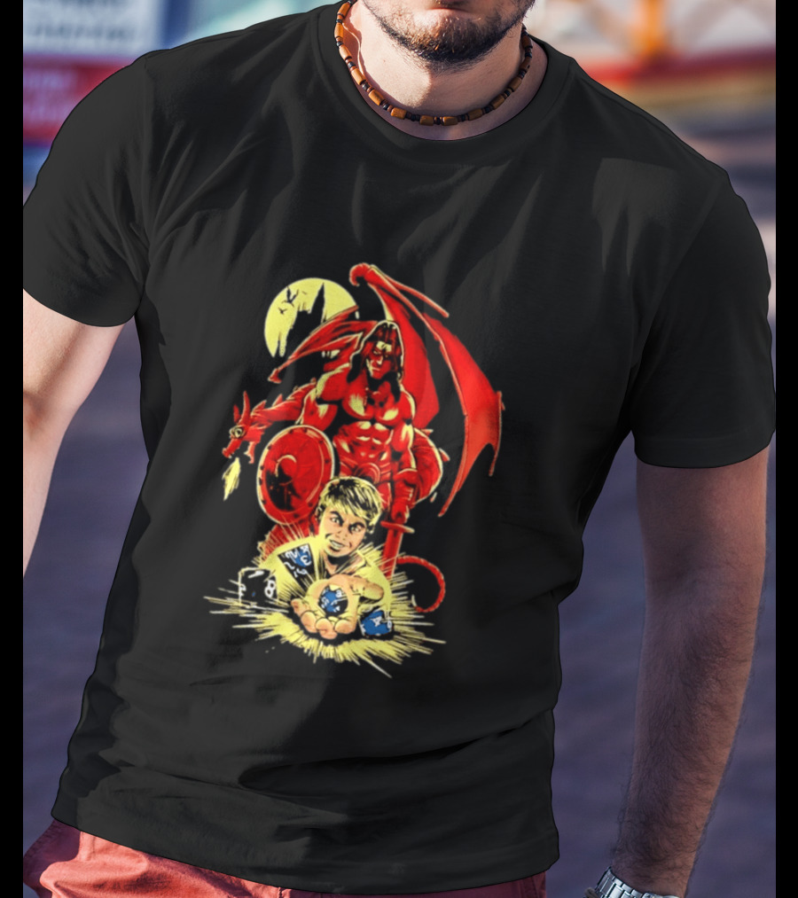 Dungeons And Dragons Player With Red Dragon And Blue Dice Adventure T-Shirt