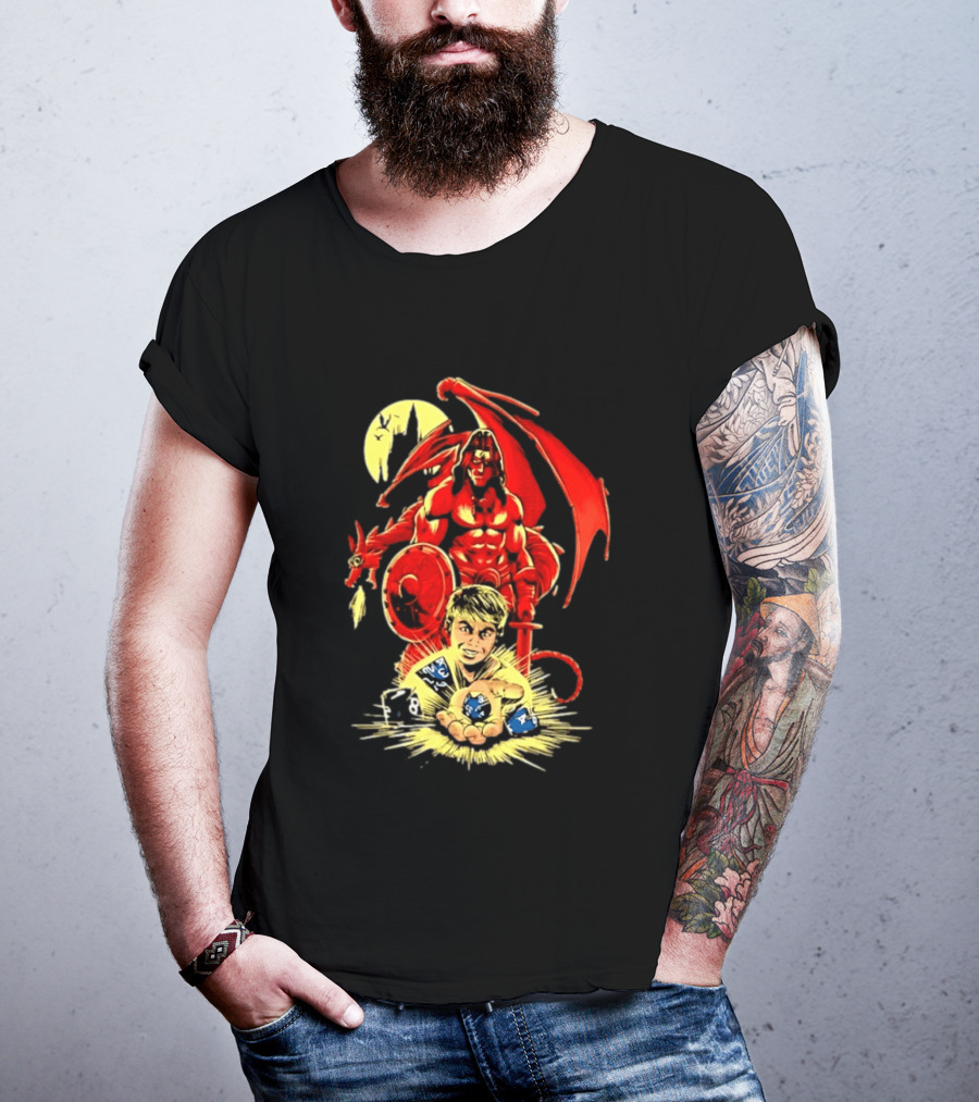 Dungeons And Dragons Player With Red Dragon And Blue Dice Adventure T-Shirt