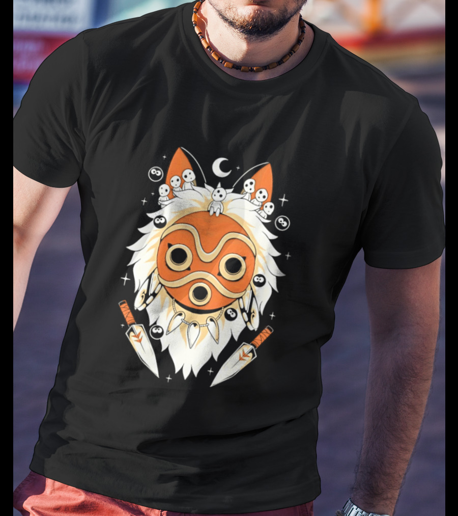 Princess Mononoke Mask Kodama Spirits Crescent Moon Daggers T-Shirt
