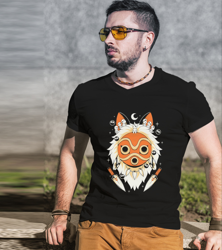 Princess Mononoke Mask Kodama Spirits Crescent Moon Daggers T-Shirt