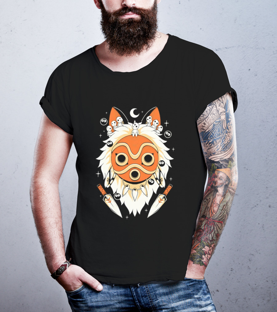 Princess Mononoke Mask Kodama Spirits Crescent Moon Daggers T-Shirt