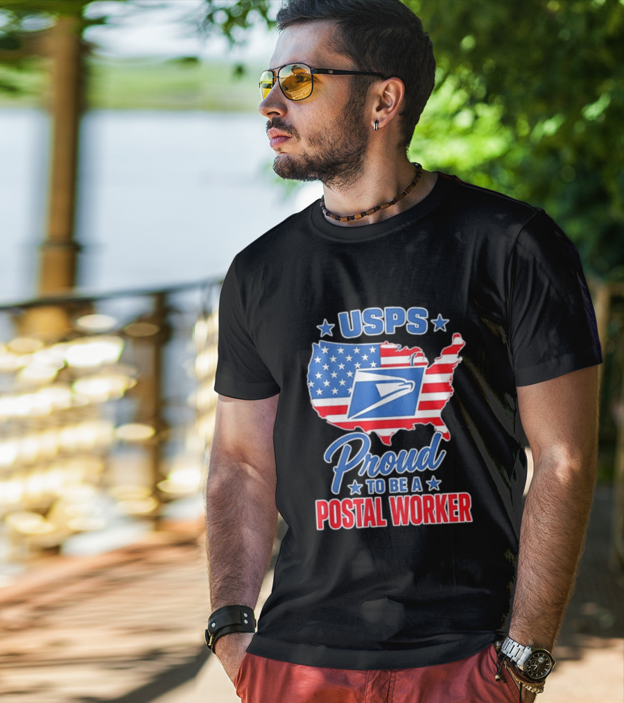 USPS Proud Postal Worker Mail Carrier USA Map T-Shirt