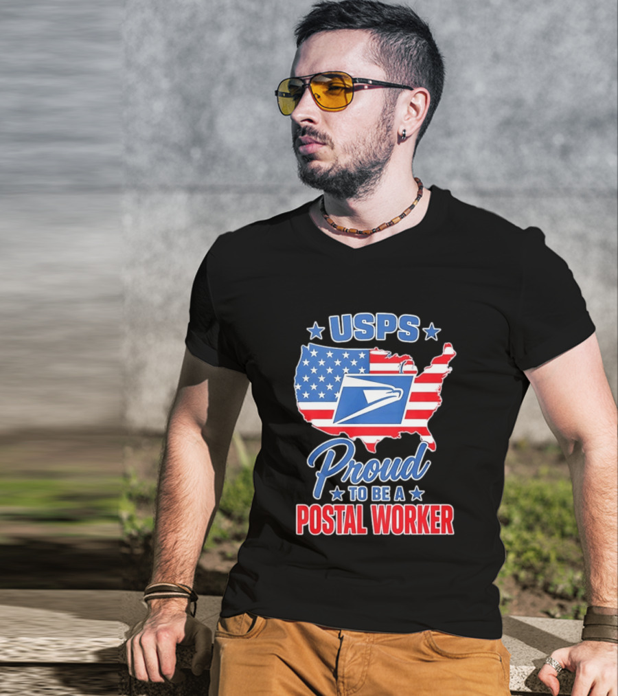 USPS Proud Postal Worker Mail Carrier USA Map T-Shirt