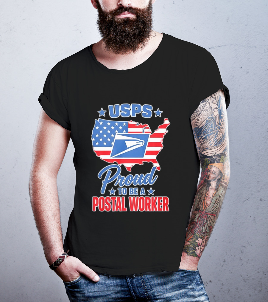 USPS Proud Postal Worker Mail Carrier USA Map T-Shirt
