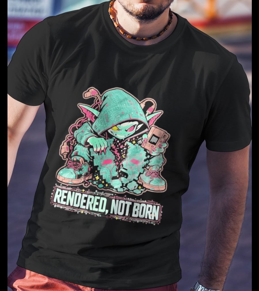 Rendered Not Born Cyber Goblin Gamer Cyberpunk Game Console T-Shirt