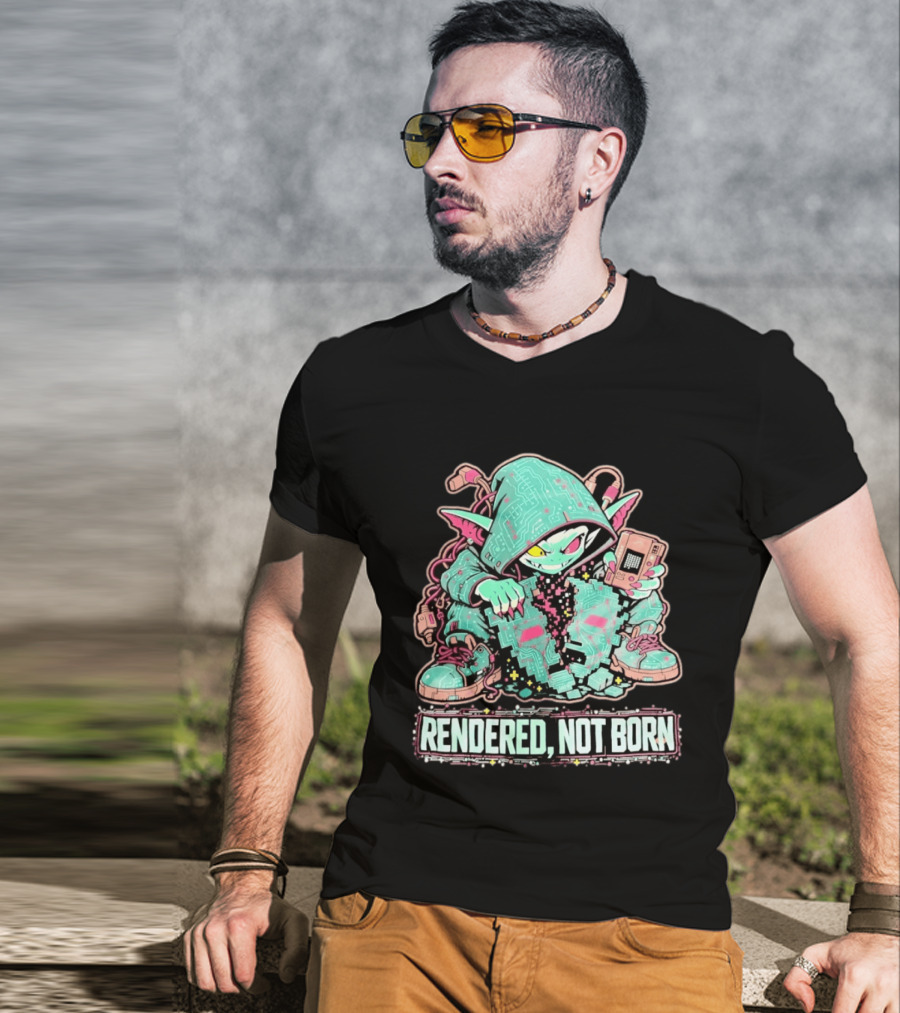 Rendered Not Born Cyber Goblin Gamer Cyberpunk Game Console T-Shirt