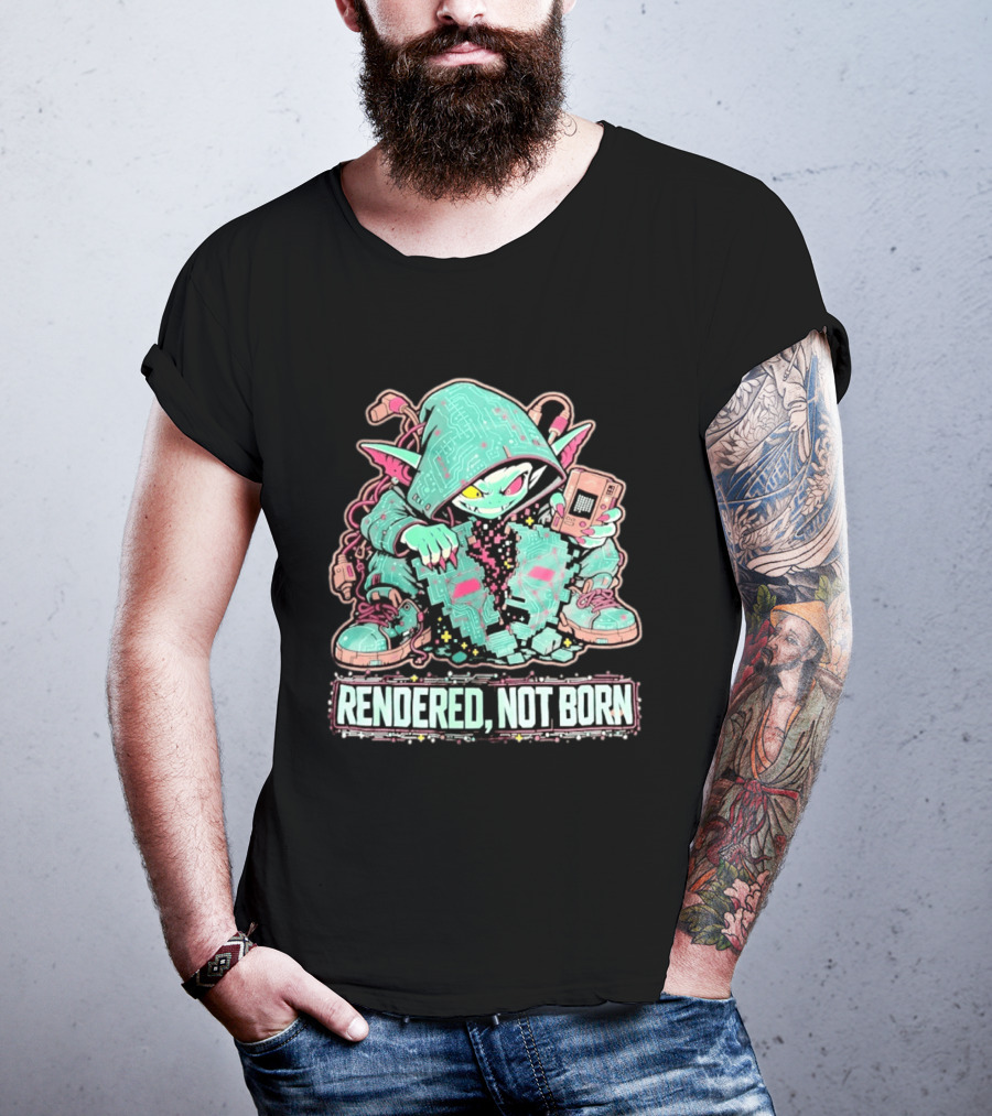 Rendered Not Born Cyber Goblin Gamer Cyberpunk Game Console T-Shirt