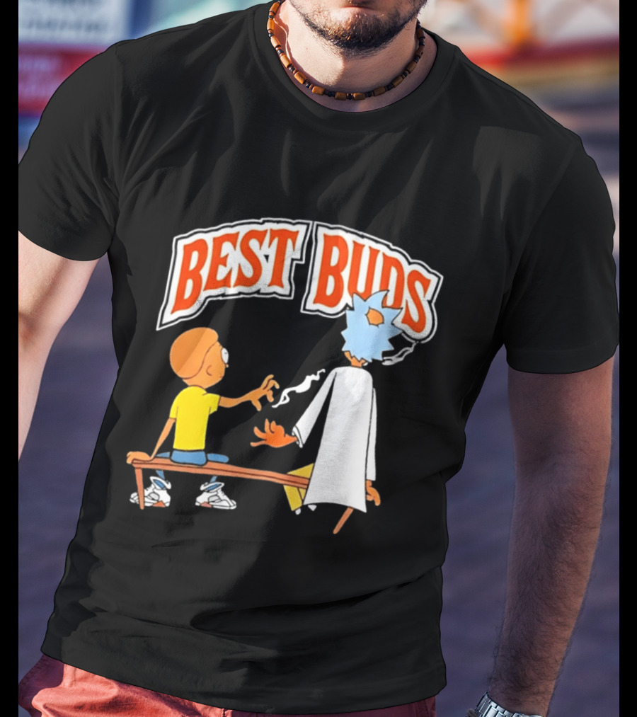 Rick And Morty Best Buds Adult Swim Cartoon Smoking Bench Scene T-Shirt