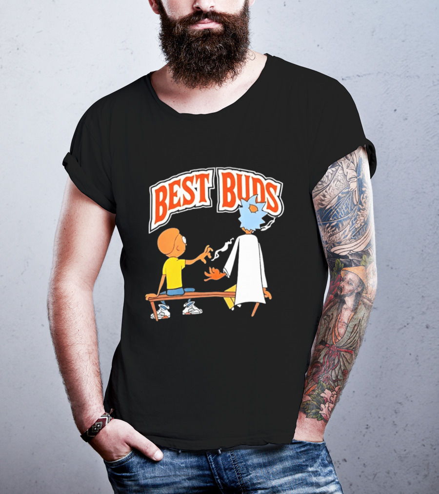 Rick And Morty Best Buds Adult Swim Cartoon Smoking Bench Scene T-Shirt