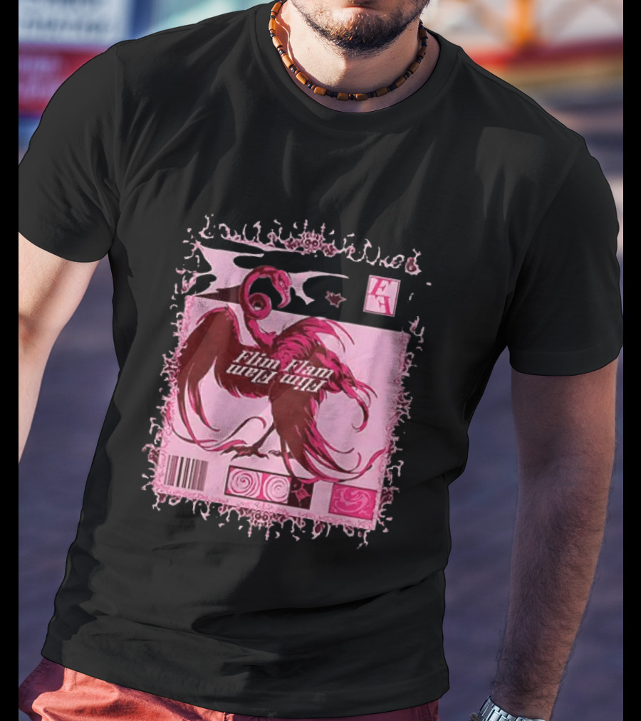 Flim Flam Flamingo Barcode Pink Swirl Border T-Shirt