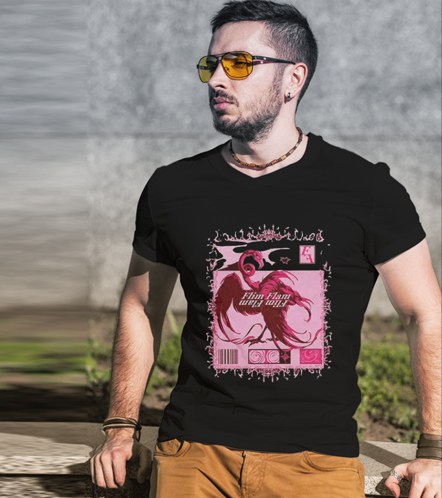 Flim Flam Flamingo Barcode Pink Swirl Border T-Shirt