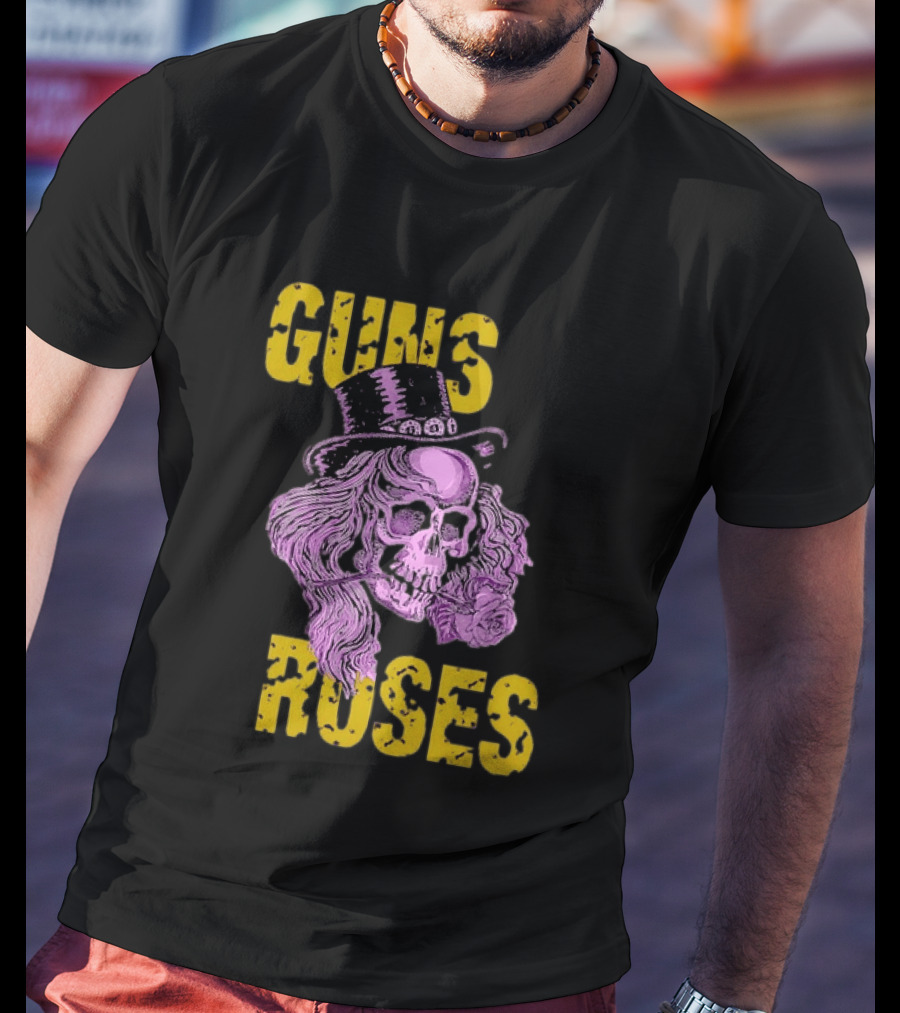 Guns N' Roses Distressed Skull With Top Hat And Roses T-Shirt