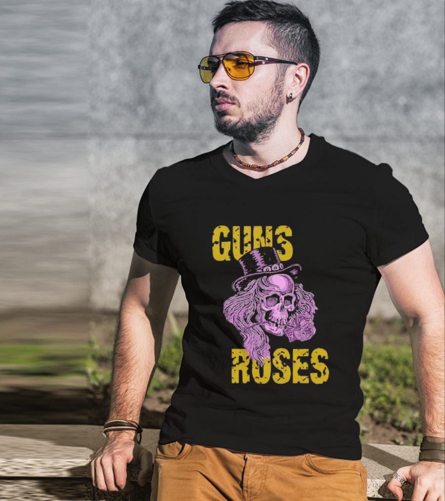 Guns N' Roses Distressed Skull With Top Hat And Roses T-Shirt