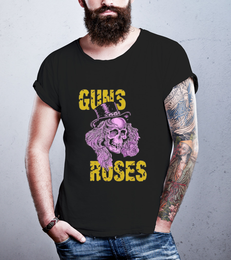 Guns N' Roses Distressed Skull With Top Hat And Roses T-Shirt
