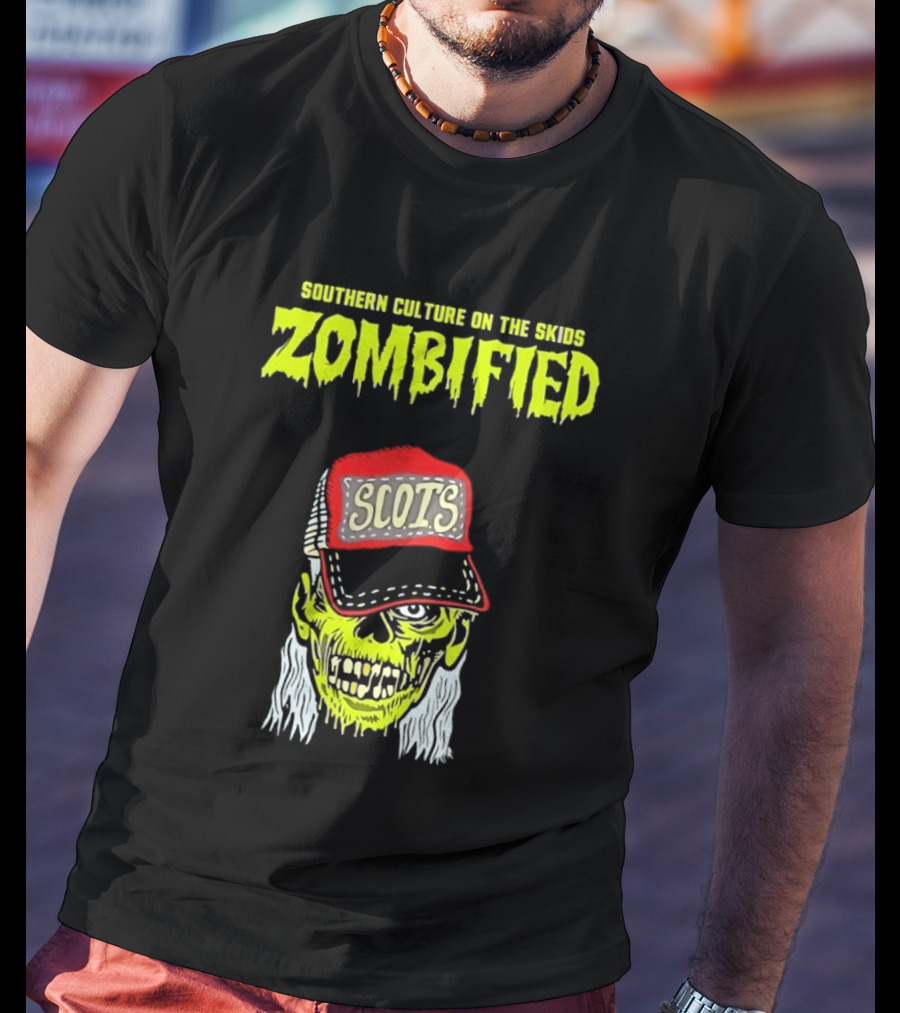Southern Culture On The Skids Zombified Scots Skeleton With Red Cap T-Shirt