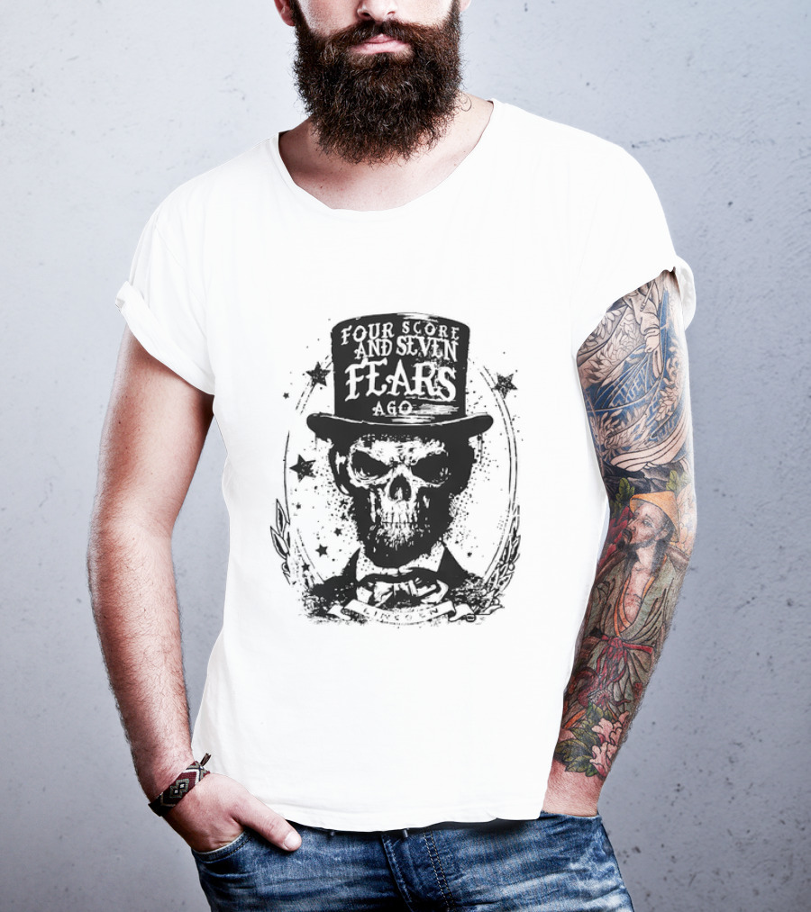 Abraham Lincoln Four Score And Seven Fears Ago Skull Top Hat Stars T-Shirt