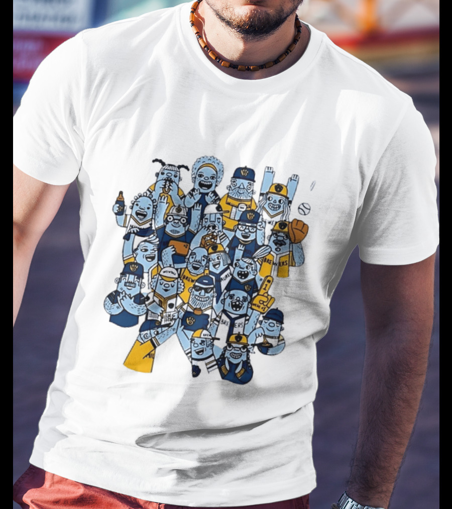 Milwaukee Brewers Fan Cartoon Characters Baseball Crowd T-Shirt