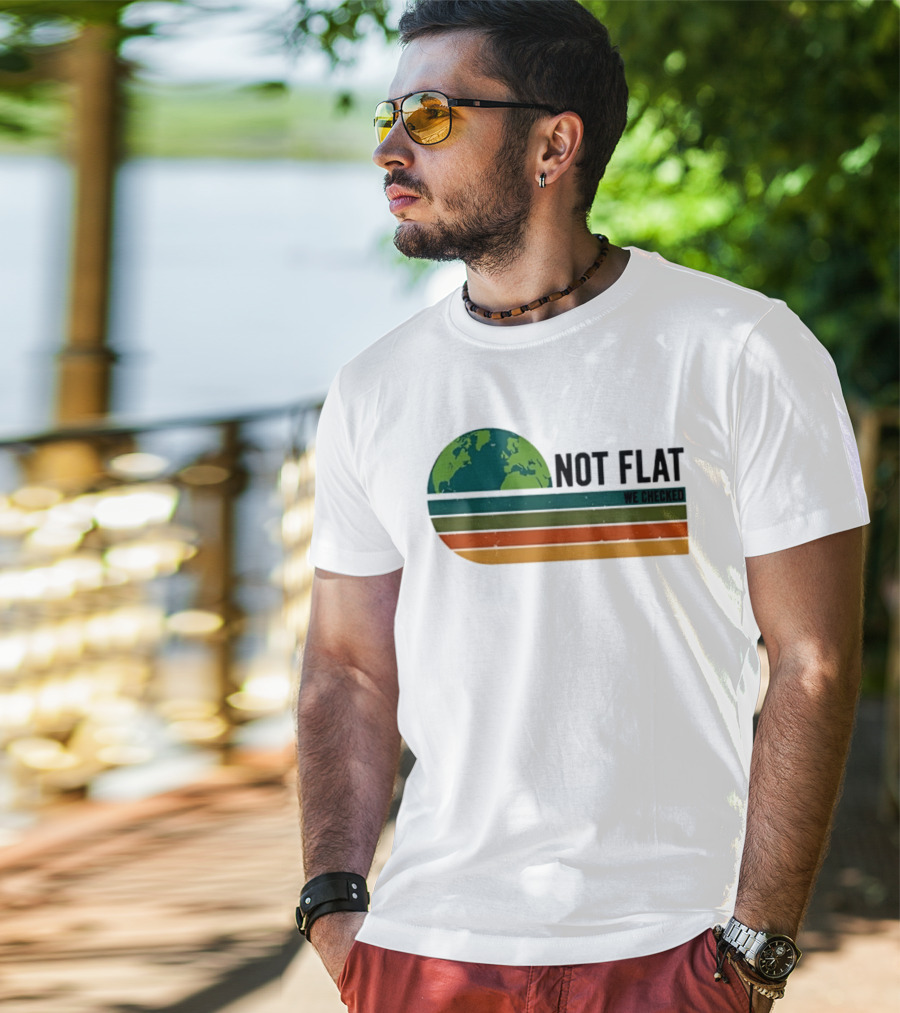 Not Flat We Checked Earth Globe Retro Stripes T-Shirt