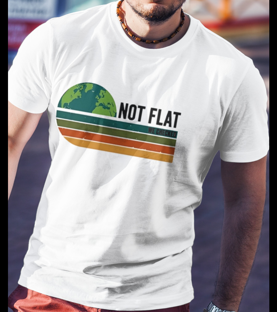 Not Flat We Checked Earth Globe Retro Stripes T-Shirt