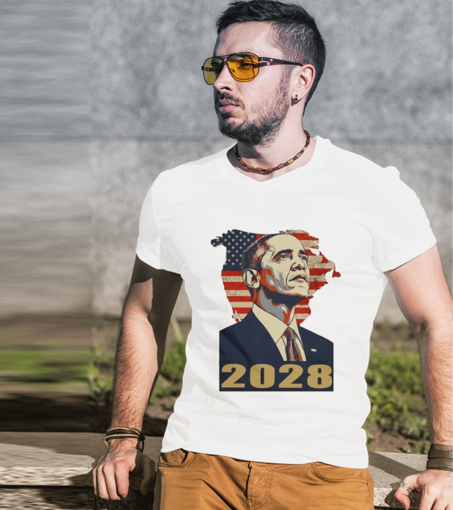 Obama 2028 With American Flag T-Shirt