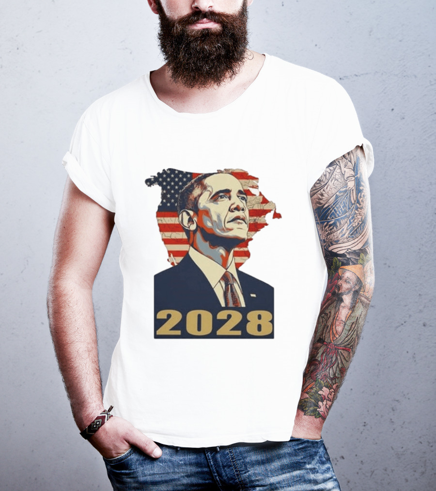 Obama 2028 With American Flag T-Shirt
