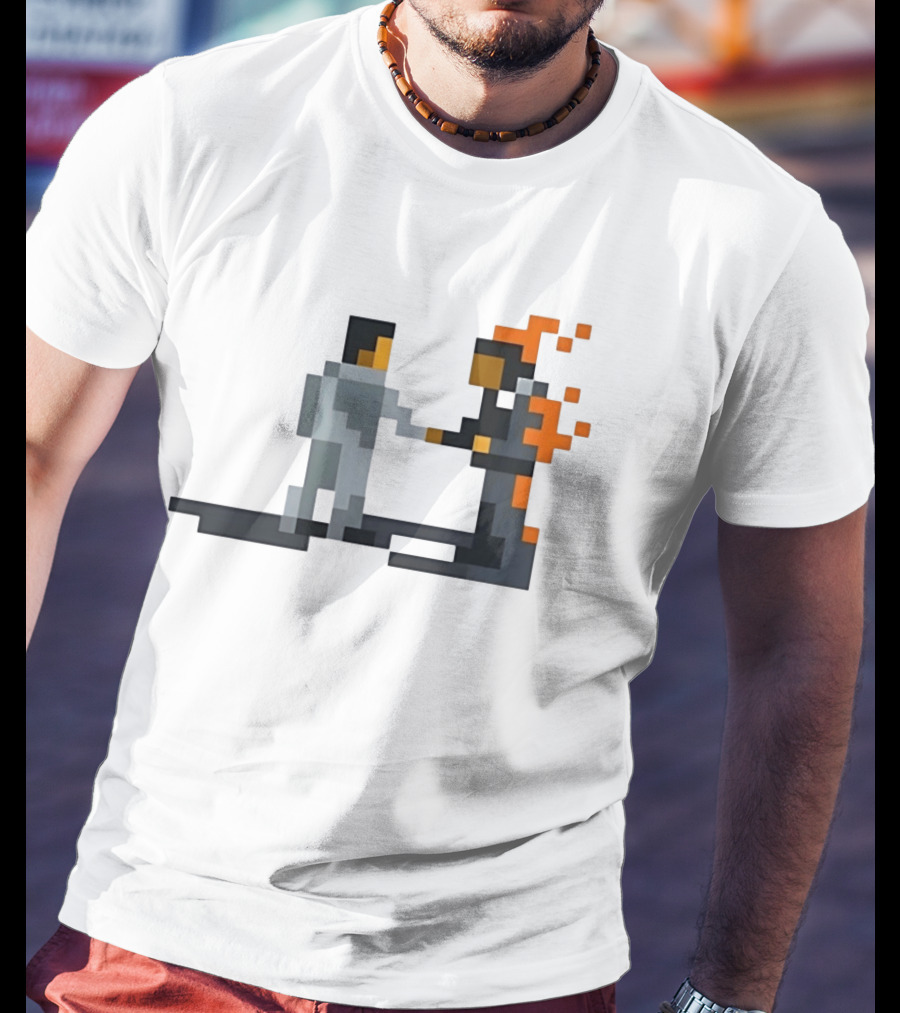 Pink Floyd Wish You Were Here Pixelated Two Men Shaking Hands Flames T-Shirt