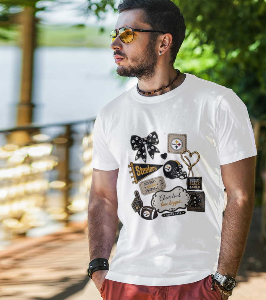 Pittsburgh Steelers Cheer Loud Love Bigger Steelers Sundays Are For Football Bleed Black And Gold Since 1933 T-Shirt