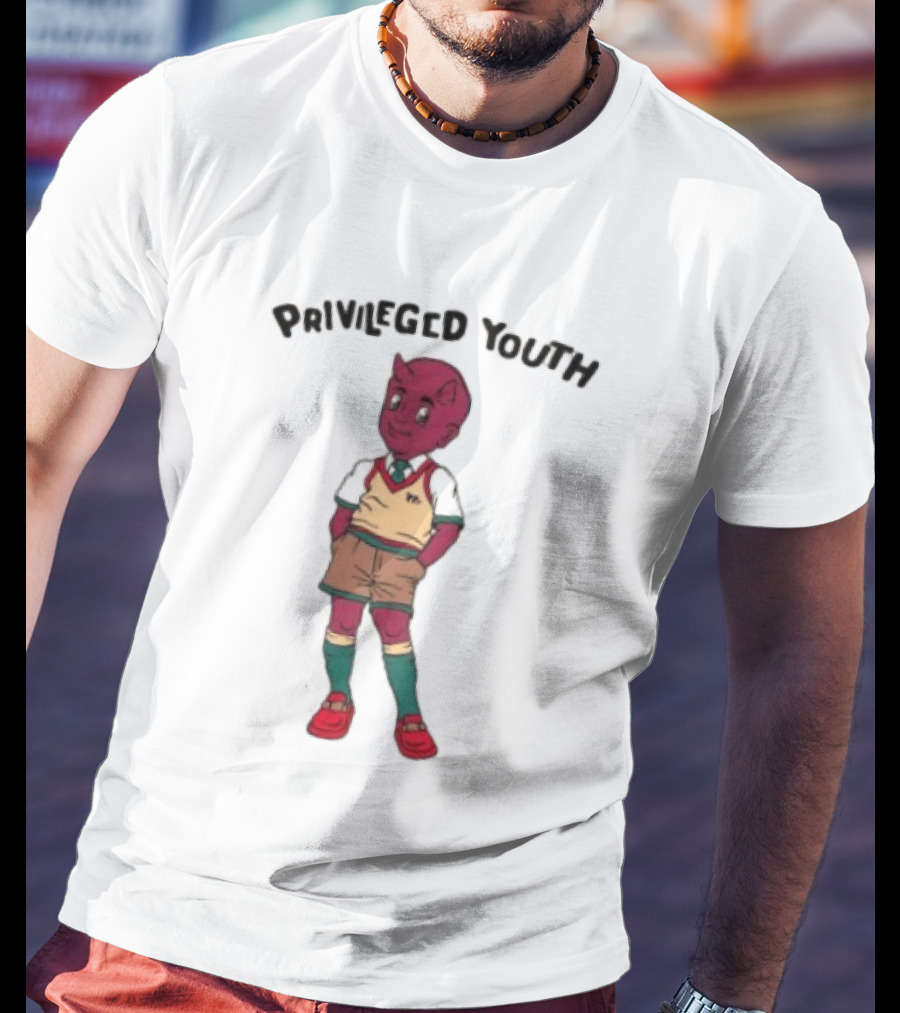 Privileged Youth Cartoon Devil Character Cream Independent Trading Co. Yearbook T-Shirt