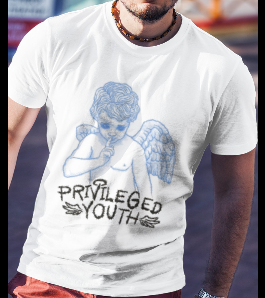 Privileged Youth Angel Blue Winged Figure Cream Color T-Shirt