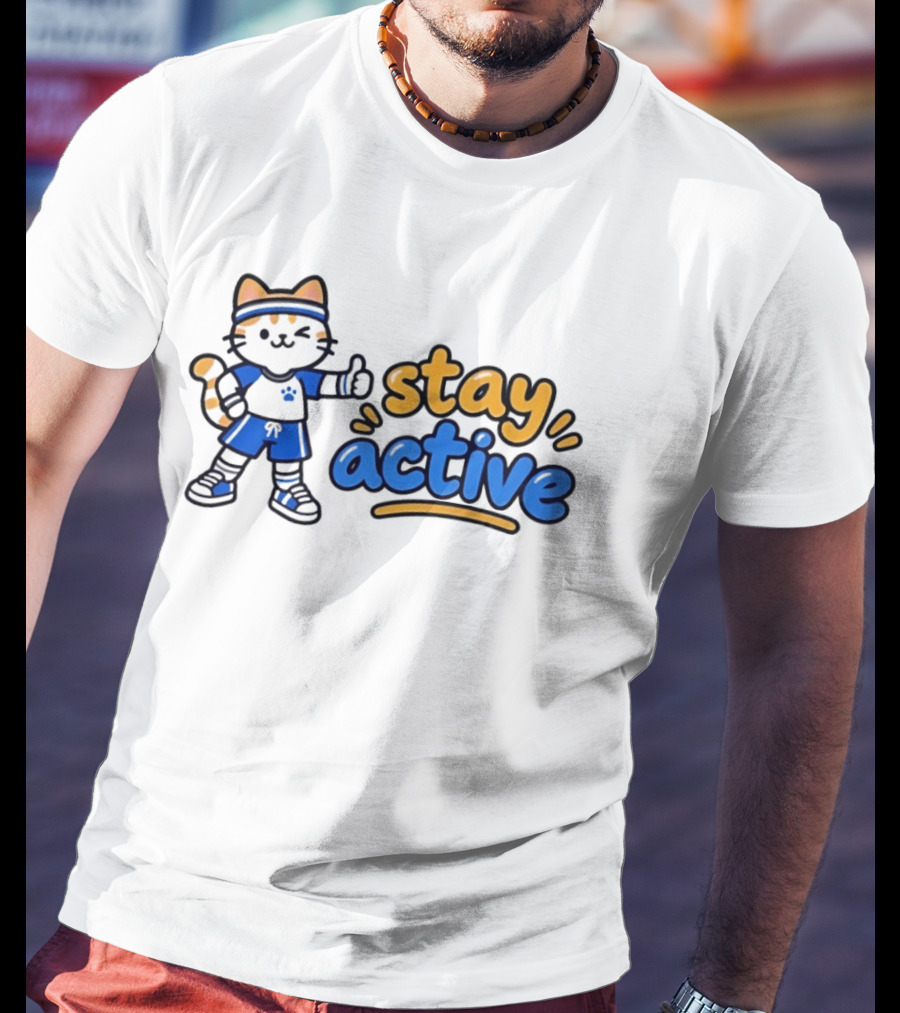 Cat Stay Active Fitness Workout Exercise T-Shirt