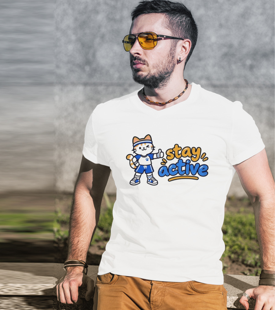 Cat Stay Active Fitness Workout Exercise T-Shirt