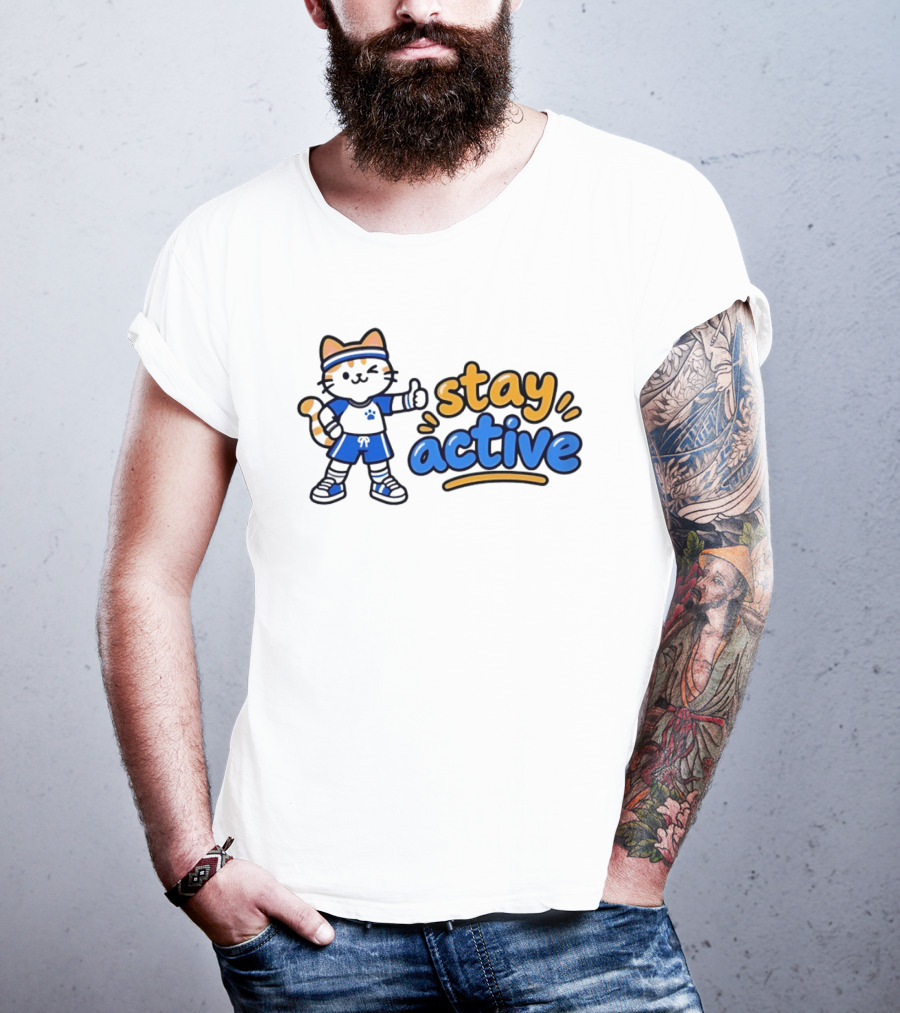 Cat Stay Active Fitness Workout Exercise T-Shirt
