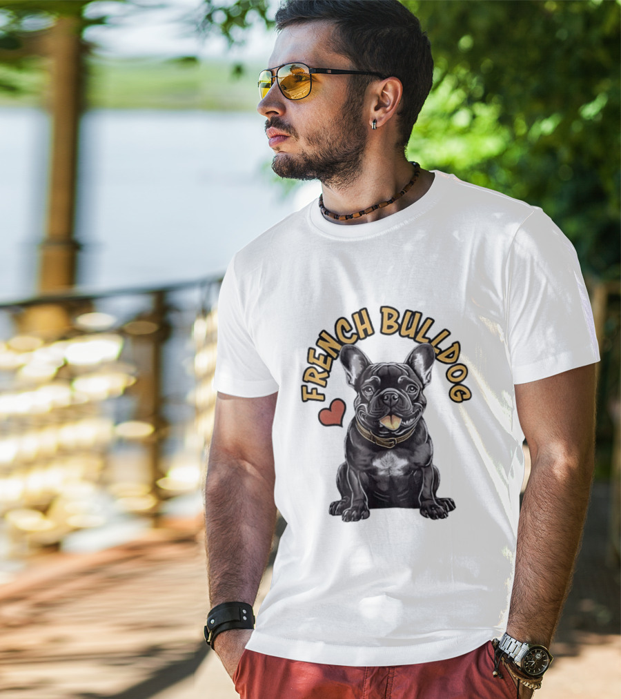French Bulldog With Heart Frenchie Dog Lover T-Shirt