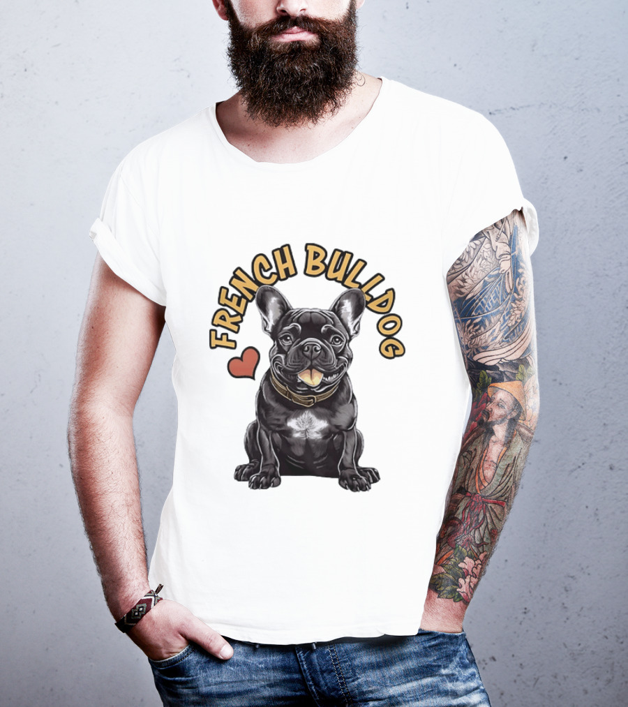 French Bulldog With Heart Frenchie Dog Lover T-Shirt