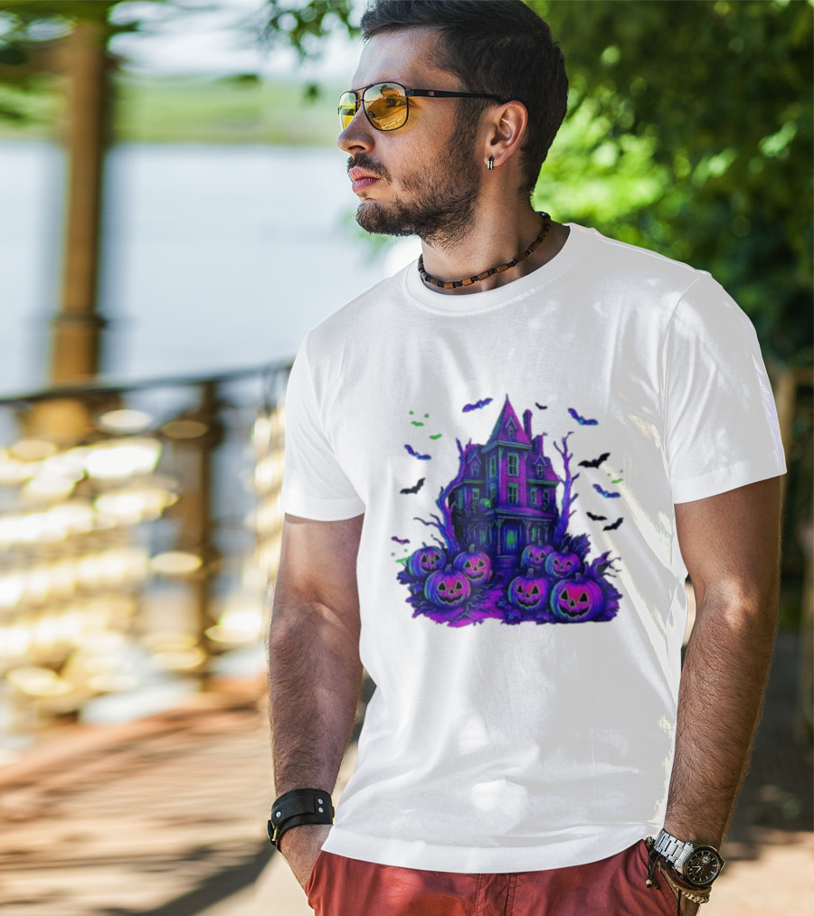 Halloween Bats Haunted House T-Shirt