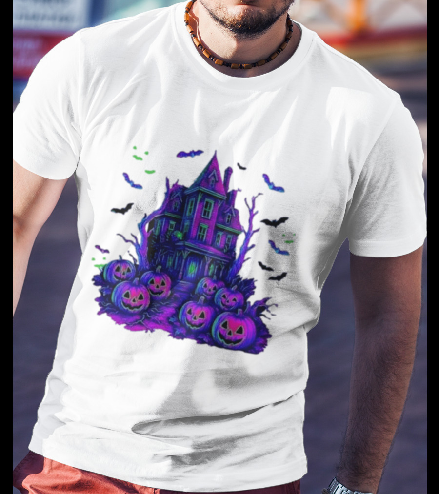 Halloween Bats Haunted House T-Shirt
