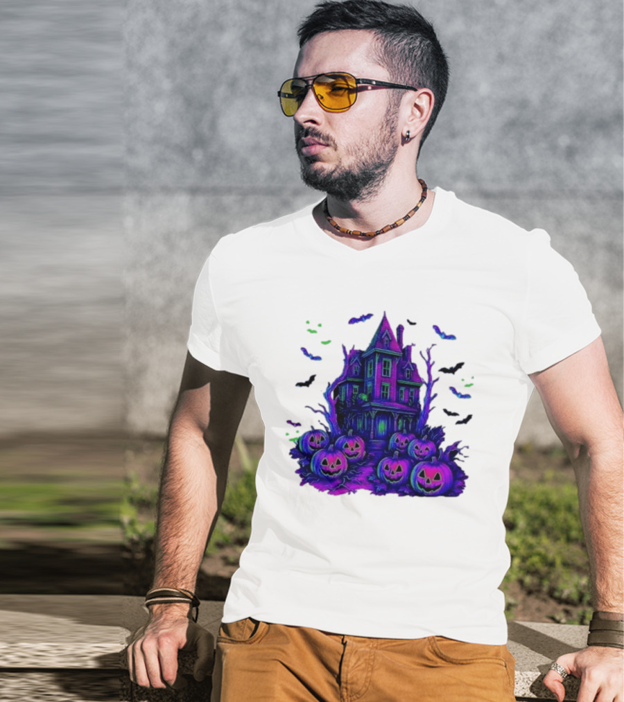 Halloween Bats Haunted House T-Shirt