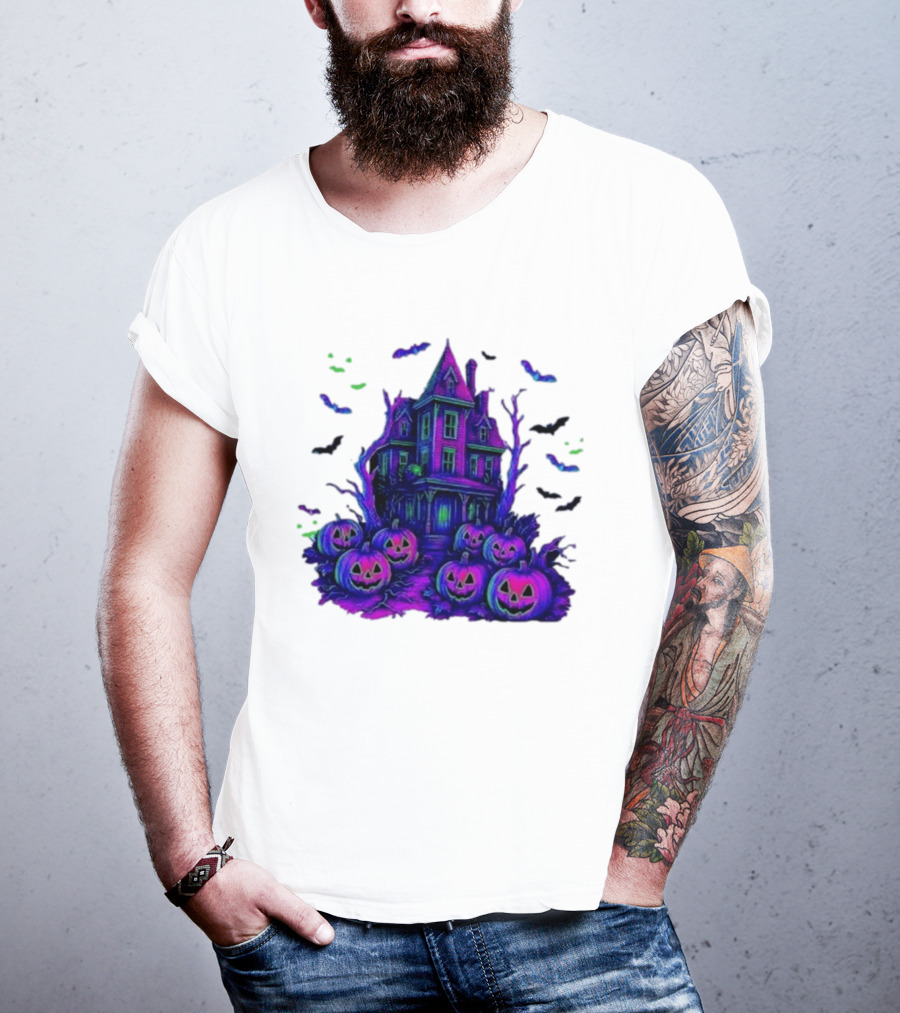 Halloween Bats Haunted House T-Shirt