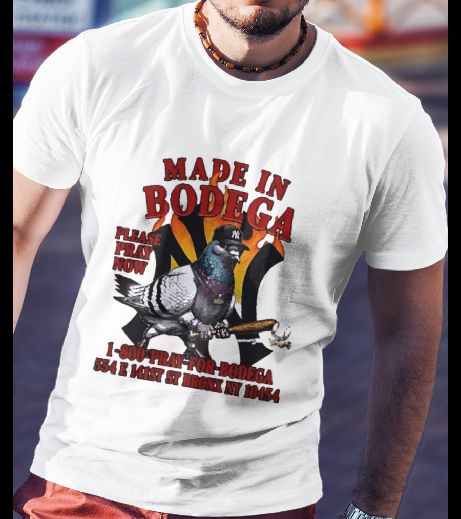 Made In Bodega New York Yankees Pigeon Baseball T-Shirt