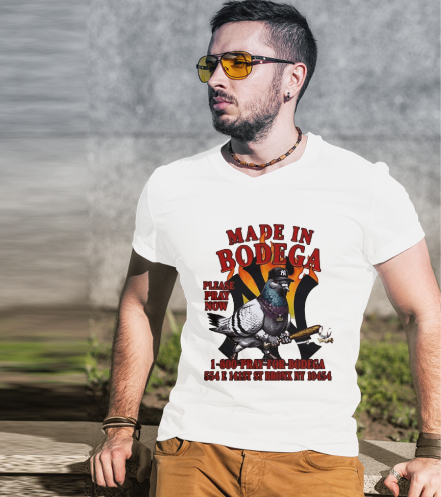 Made In Bodega New York Yankees Pigeon Baseball T-Shirt