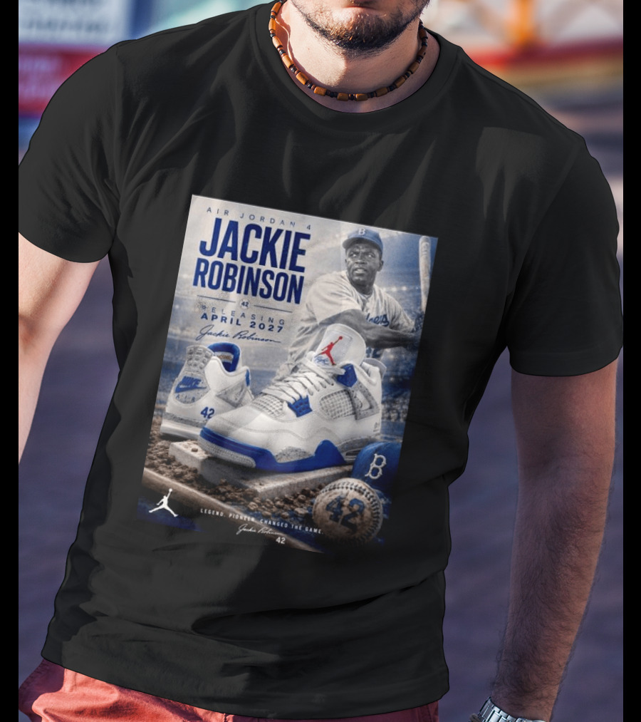 Air Jordan 4 Jackie Robinson April 2027 Release Baseball Legend 42 Nike Dodgers T-Shirt