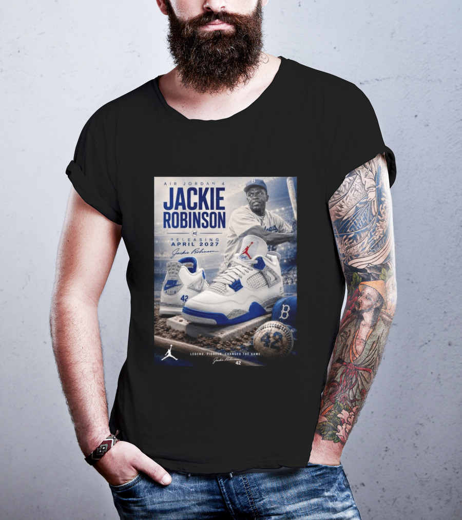 Air Jordan 4 Jackie Robinson April 2027 Release Baseball Legend 42 Nike Dodgers T-Shirt