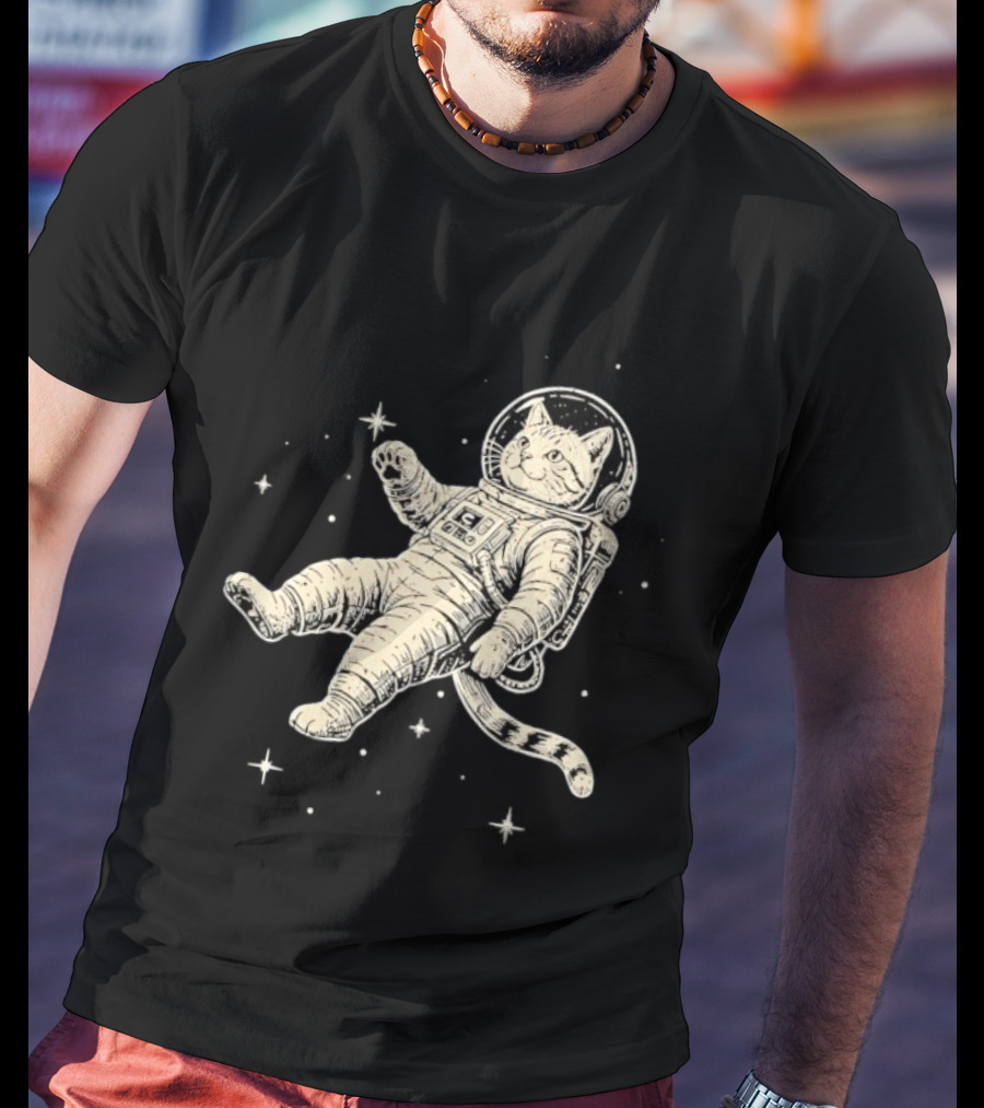 Astronaut Cat Floating In Space With Stars And Helmet T-Shirt