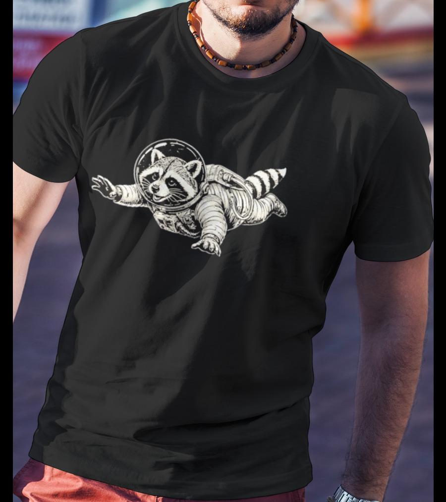 Astronaut Raccoon Floating In Space Galaxy Adventure T-Shirt