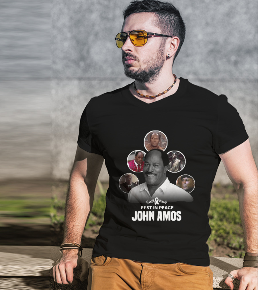 Rest In Peace John Amos Ribbon Tribute With Iconic Role Images T-Shirt